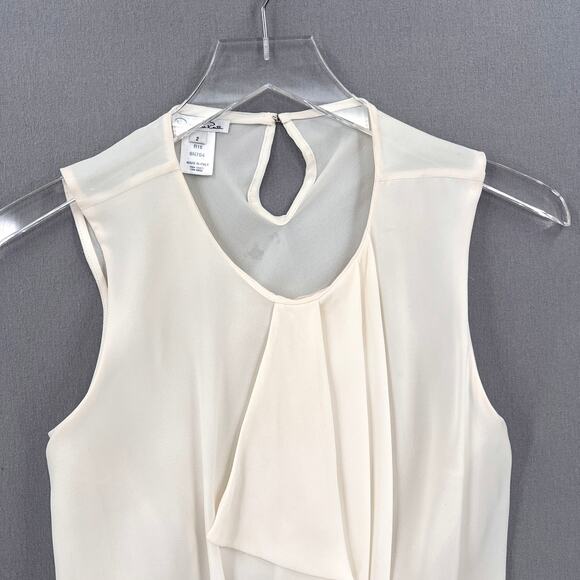 OSCAR DE LA RENTA Sleeveless Silk Top Womens 2 Cream Draped Ruffle Detail Blouse - Picture 3 of 16